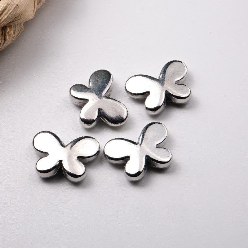 Plating Flower Butterfly Acrylic Beads 17-19mm Silver Metallic 100pcs 4