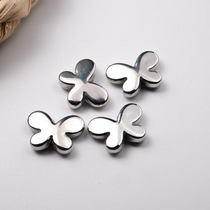 Plating Flower Butterfly Acrylic Beads 17-19mm Silver Metallic 100pcs 4