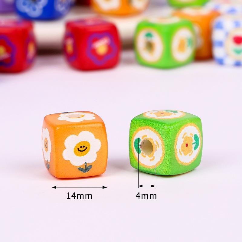 Plaid Sunflower Square Acrylic Beads 14mm Colorful Floral 10pcs 2