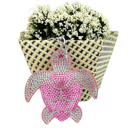 Cartoon Turtle Rhinestone Keychain with Leather Tassel Zinc Alloy 3