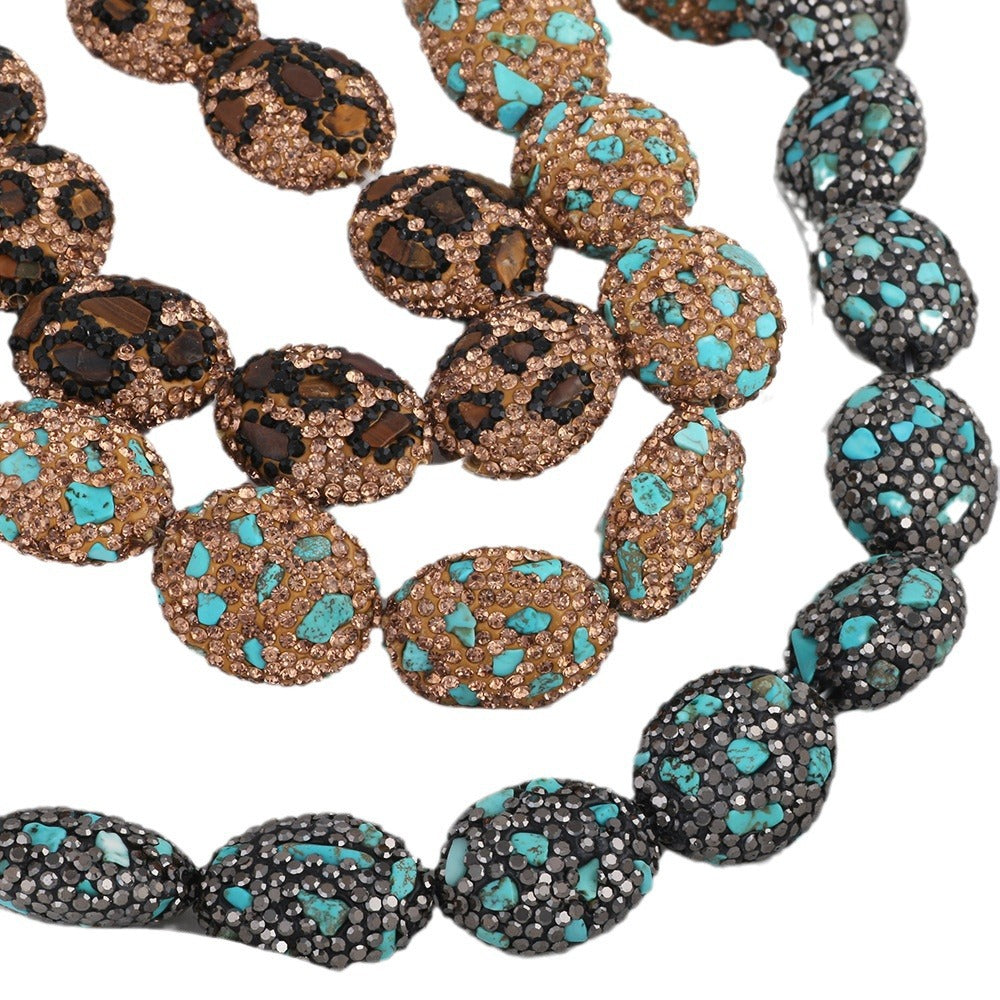 Egg Shaped Rhinestone Beads 23mm Polymer Clay Full Pave Blue Brown 6pcs 5