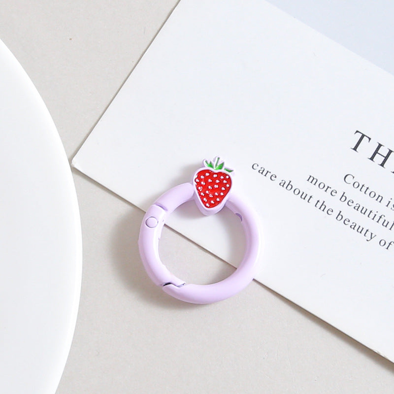 Strawberry Painted Circle Zinc Alloy Trigger Spring Keyrings 6pcs 32mm 19