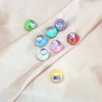 UV Plating Round Acrylic Beads 16mm Hello Kitty Printed 100pcs
