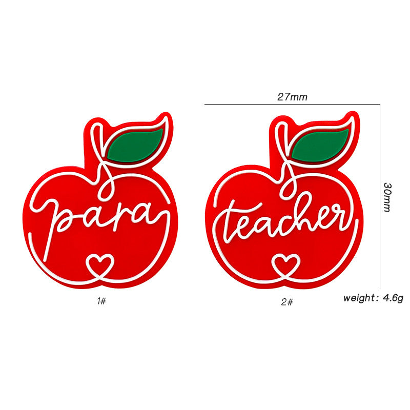 Silicone Focal Beads Teacher Red Apple Script Heart 20pcs 3