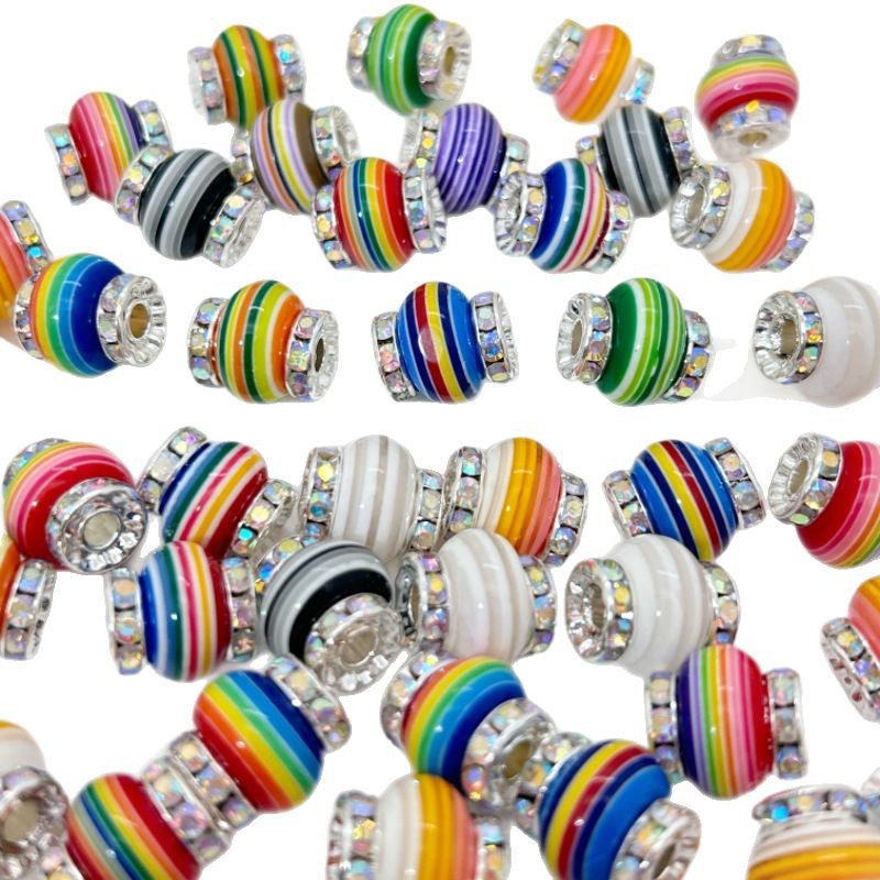 Lantern Rhinestone Beads 14mm Rainbow Striped Resin 50pcs 5
