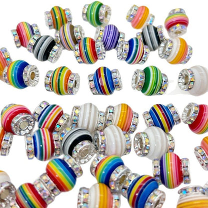 Lantern Rhinestone Beads 14mm Rainbow Striped Resin 50pcs 5