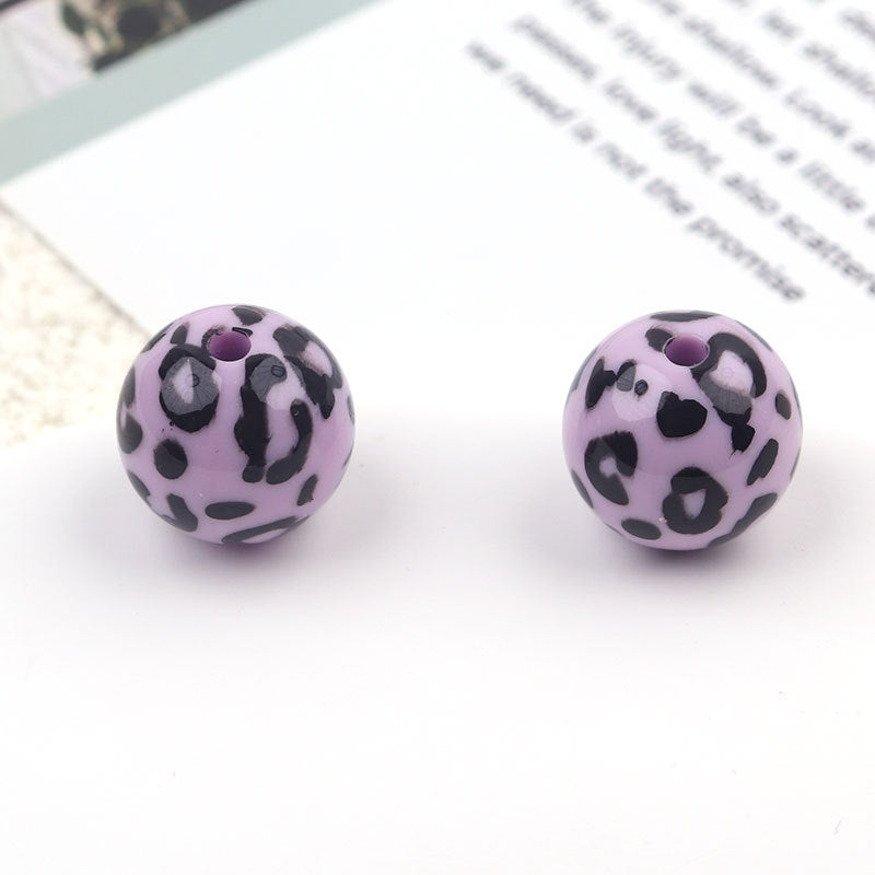 UV Plating Round Acrylic Beads 16mm Candy Colored Leopard Print 20pcs 11