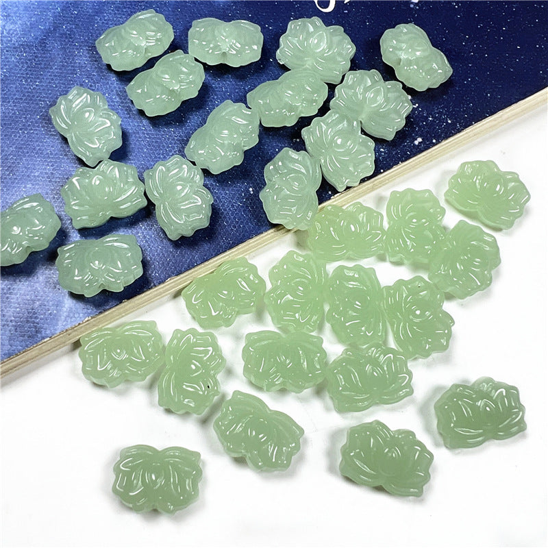 Czech Glass Beads Lotus 14mm Deep Green Jade Glossy 50pcs 2