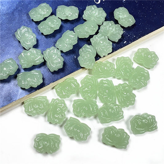 Czech Glass Beads Lotus 14mm Deep Green Jade Glossy 50pcs 2
