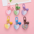Acrylic Heart Keychain with Iridescent Flakes and Colorful Bell Charm