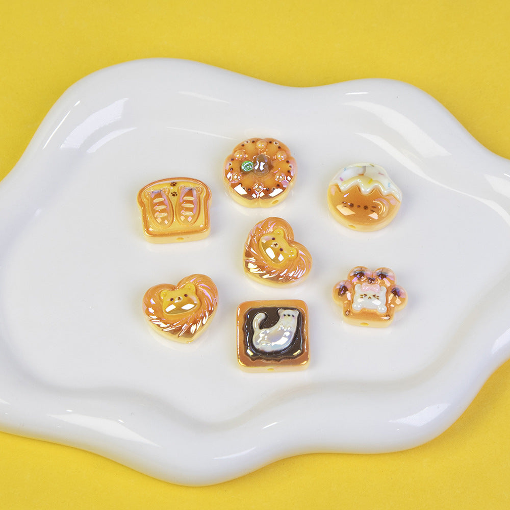 Plating Small Animal Bread Series Resin Beads Glossy Golden Brown 20pcs