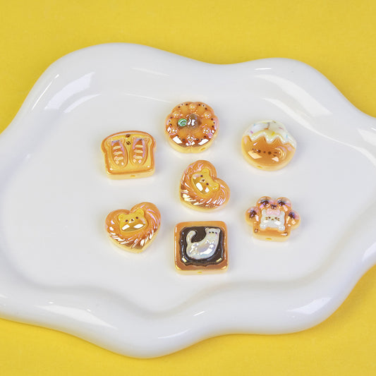 Plating Small Animal Bread Series Resin Beads Glossy Golden Brown 20pcs