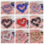 Shimmer Hollow Heart Frame Polymer Clay Rhinestone Beads 32mm 6pcs