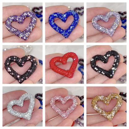 Shimmer Hollow Heart Frame Polymer Clay Rhinestone Beads 32mm 6pcs