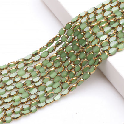 Gilded Oval Seed Glass Beads 4x6mm Plated Gold Frame 96pcs 16