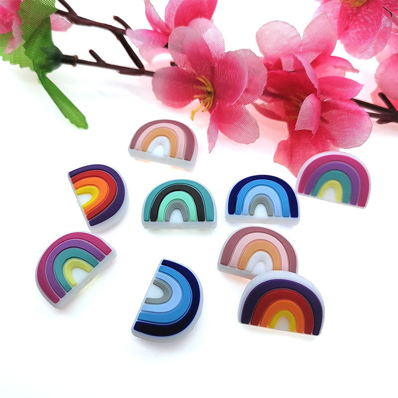 Silicone Focal Beads Rainbow Colorful Layered Text 20pcs