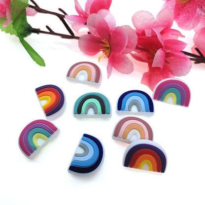 Silicone Focal Beads Rainbow Colorful Layered Text 20pcs