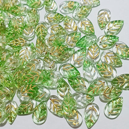 Czech Glass Beads Leaf 18mm Dark Blue Gradient Gold Shimmer 100pcs 20