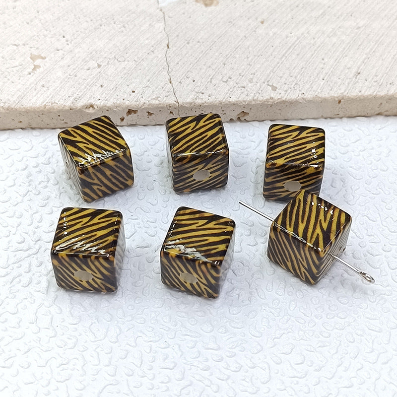 Colorful Leopard Print Acrylic Square Beads 14mm 50pcs 6