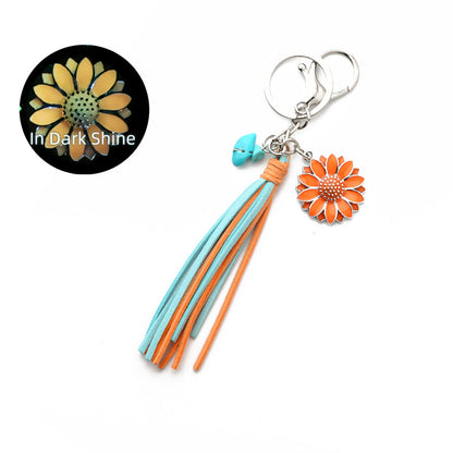Western Glow in the Dark Ox Skull Keychain Metal Turquoise Tassel 13