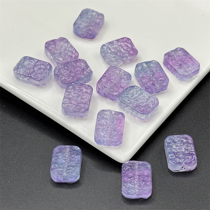 Square Glass Beads 13x23mm Transparent Electroplated Pastel 100pcs 15