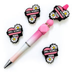 Silicone Focal Beads Small Business Mama White Daisy Text 20pcs 4