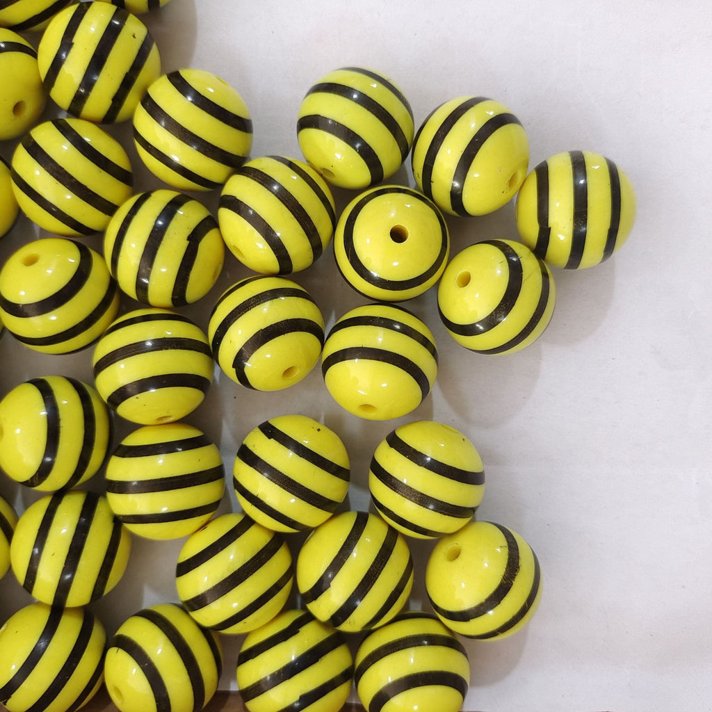 Striped Bubblegum Beads 20mm Chunky Bee Design Yellow Black 10pcs