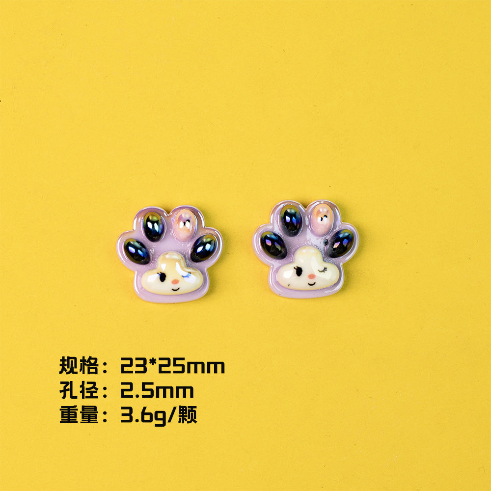 Glossy Pastel Cat Paw Resin Beads 25mm Shiny Plating 10pcs 6