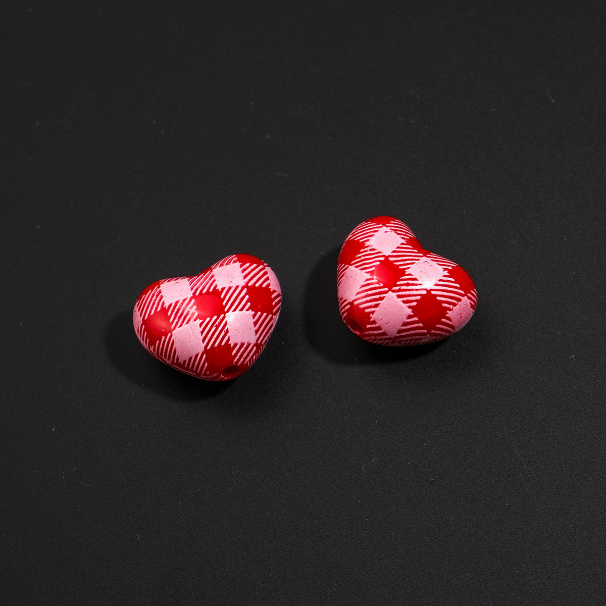 Plaid and Splashed Ink Pattern Heart Acrylic Beads 18mm 20pcs 10