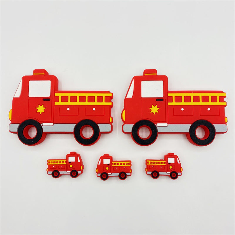 Silicone Focal Beads Fire Truck Red Detailed Textured Back 10pcs 4