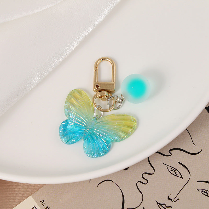 Acrylic Gradient Butterfly Keychain Translucent Wings with Frosted Bead 7