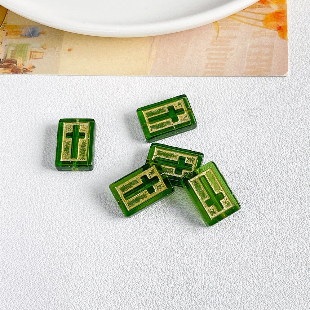 Vintage Cross Lampwork Glass Beads 17mm Gilded Rectangular 50pcs 13