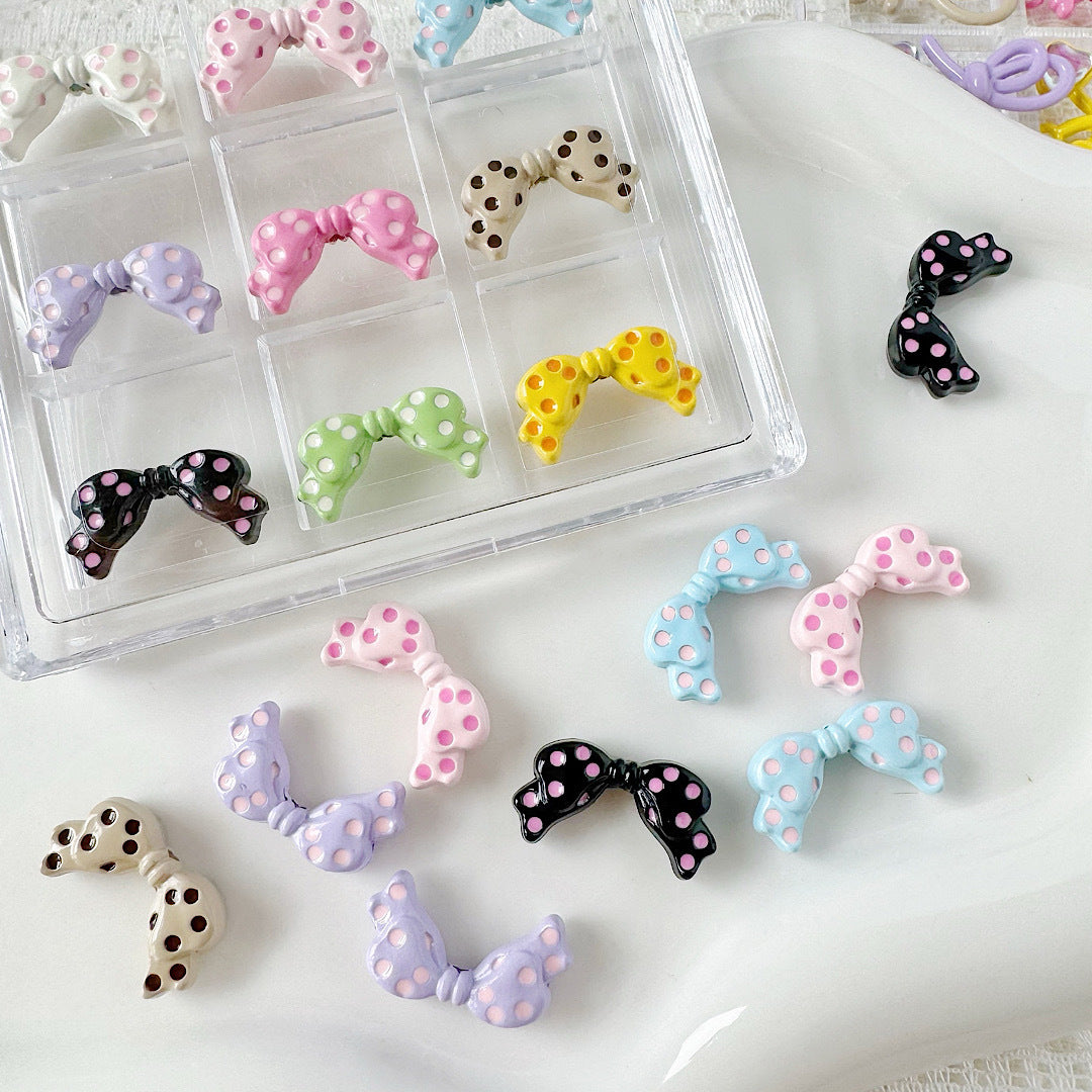 Dotted Bow Metal Beads 20mm Rhinestone Embedded Bow Metal Beads 26mm Painted 10pcs