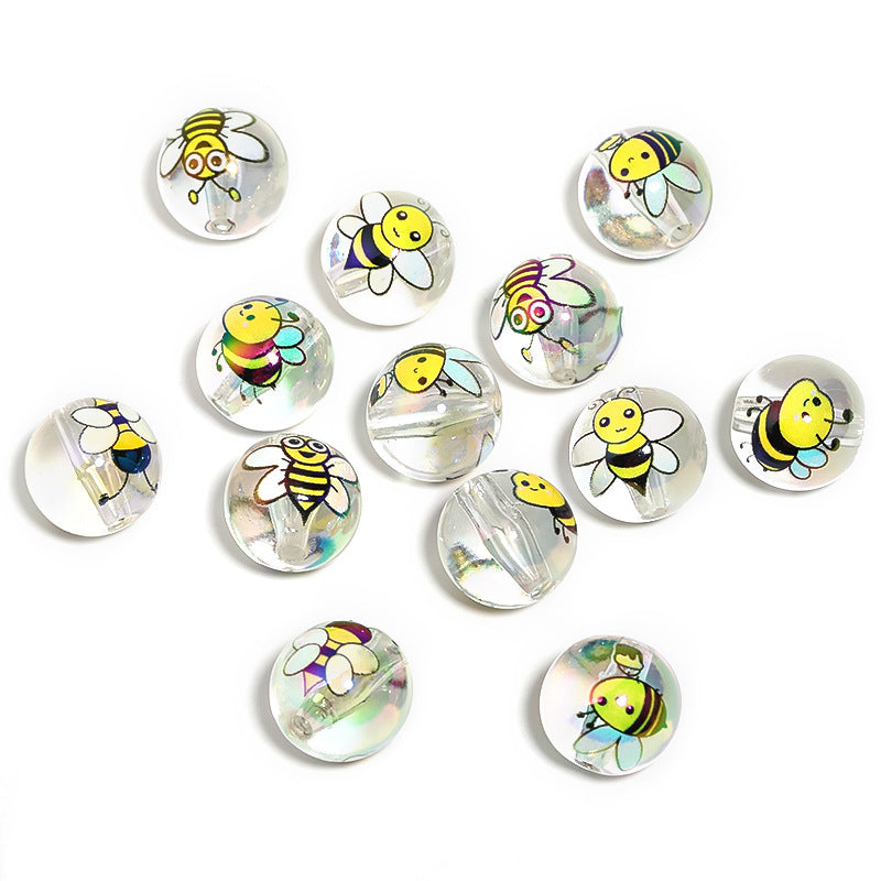 Transparent Round Acrylic Beads 16mm Cartoon Bee Printed 50pcs 5