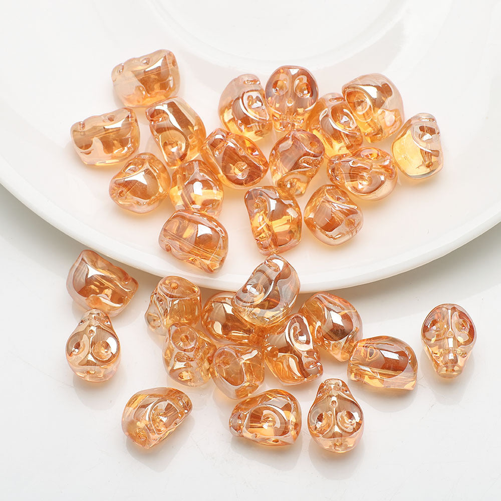 Electroplated Skull Glass Beads 8X10mm Vintage Iridescent Chrome 30pcs 8