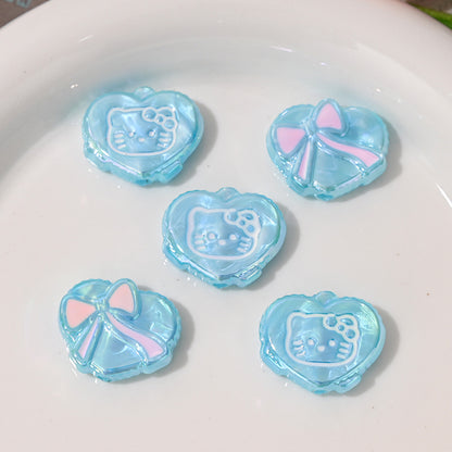 UV Plating Heart Acrylic Beads 20mm Cat Face Pastel Resin 10pcs 13