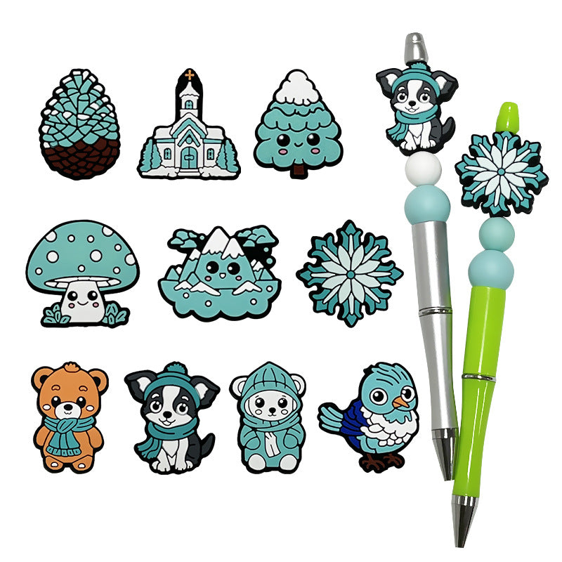 Silicone Focal Beads Winter Snowy Motifs Icy Tones 20pcs 5