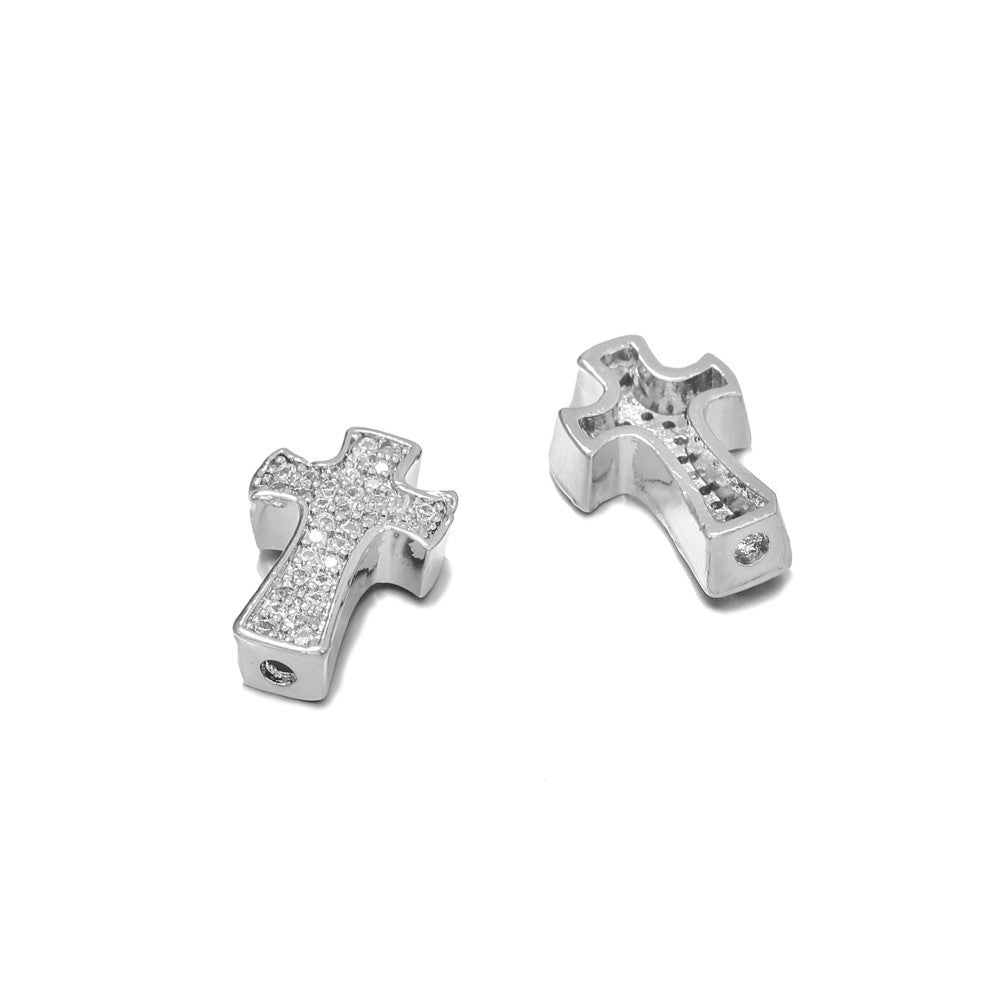 Brass Cross Metal Beads 14mm Punk Cubic Zirconia Pavé 10pcs 8