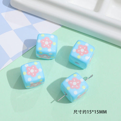 Printed Acrylic Square Beads 15mm Sanrio Pastel Colors 10pcs 12