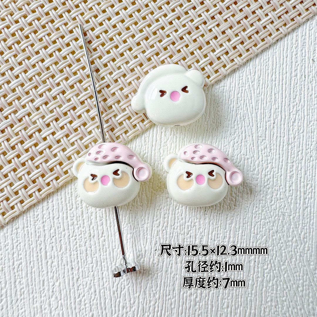 Baking Painted Teddy Bear and Flowerpot Metal Beads 15mm 10pcs 6