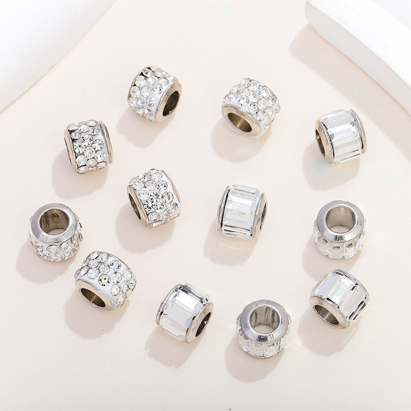Glass Spacer Beads 9mm White Rhinestone-embedded 100pcs 3