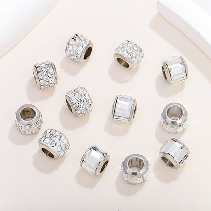 Glass Spacer Beads 9mm White Rhinestone-embedded 100pcs 3
