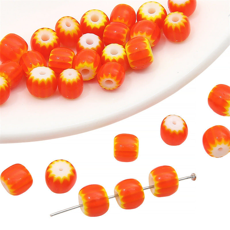 Glaze Millefiori Glass Beads 6mm Striped Colorful Glossy 10pcs 7