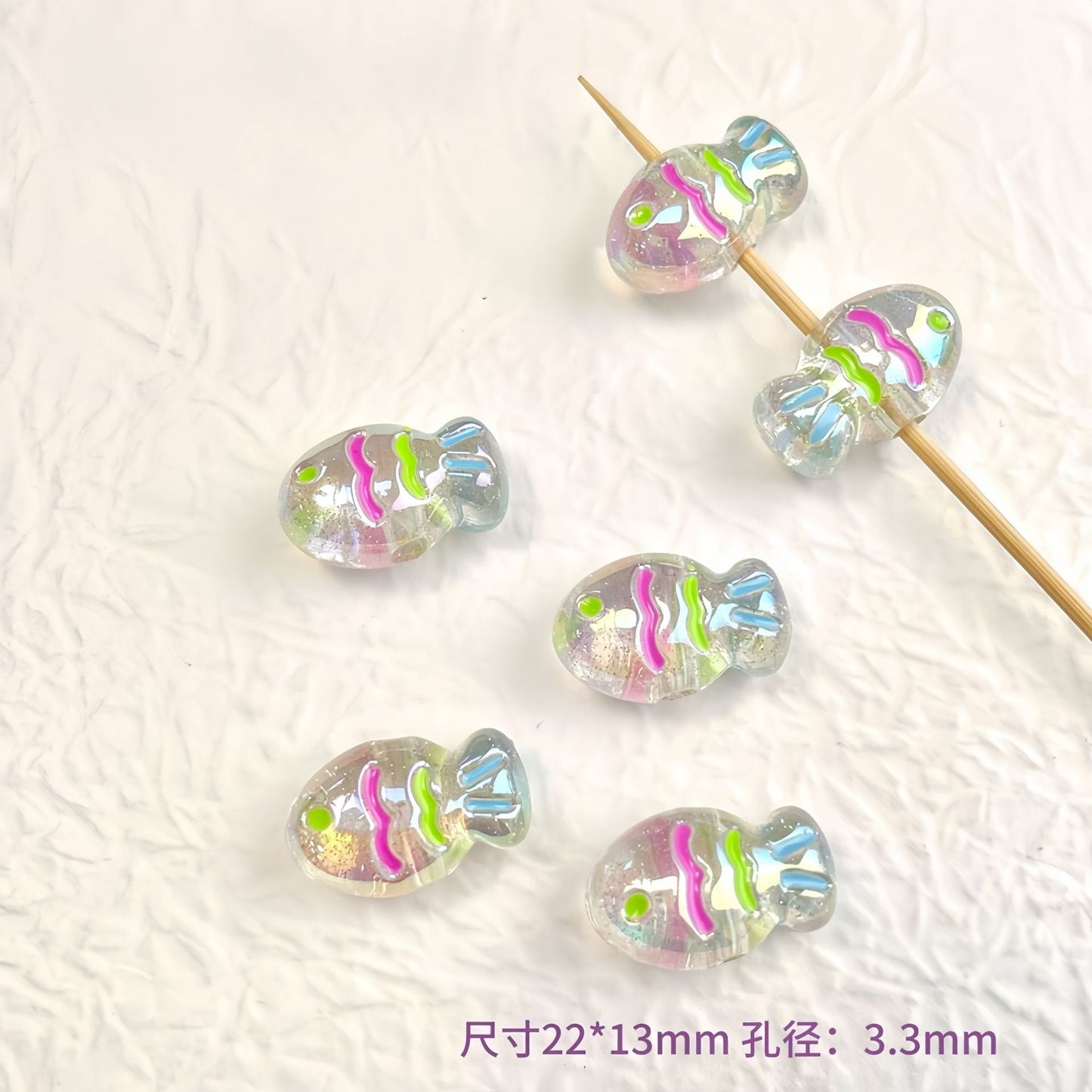 Painted Fish Acrylic Beads 22x13mm Glossy Pastel Neon Wavy Lines 10pcs 10