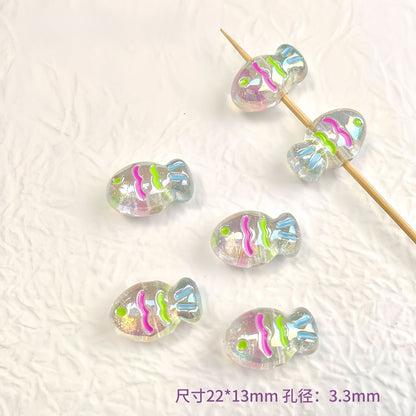 Painted Fish Acrylic Beads 22x13mm Glossy Pastel Neon Wavy Lines 10pcs 10