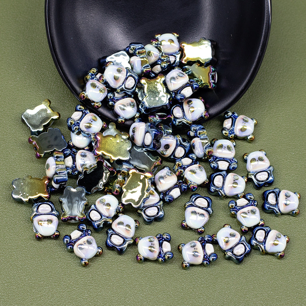 3D Panda Resin Beads 16-18mm Pearly White Metallic Blue Vertical Hole 20pcs 2