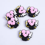 Silicone Focal Beads Heart Shooter Winged Pink Comic Outline 10pcs 3