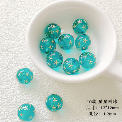 Vintage Flower Oval Acrylic Beads Transparent Gold Accents 1pc 12