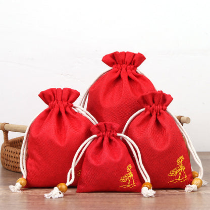 Cotton Linen Drawstring Bags Colorful Lotus Print 8x10-12x15cm 2pcs 9