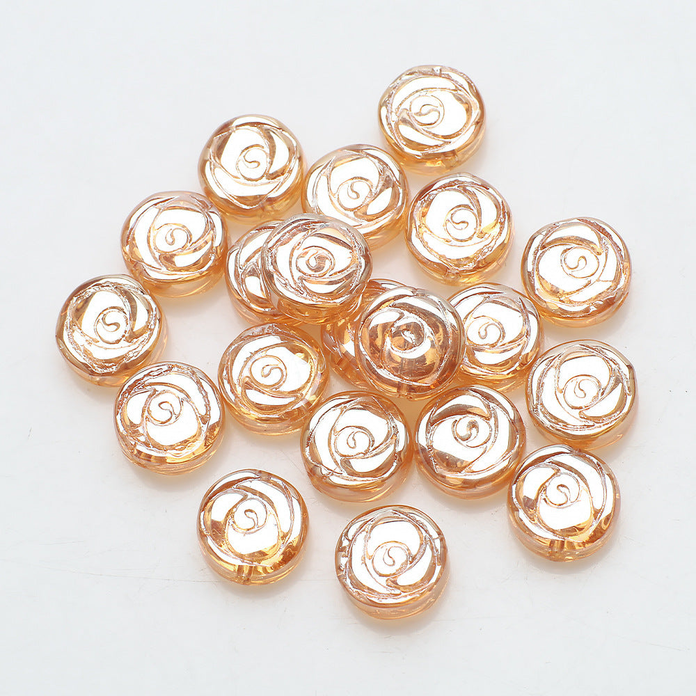 Rose Plated Glass Beads 10mm Glossy Spiral Floral Design 30pcs 8